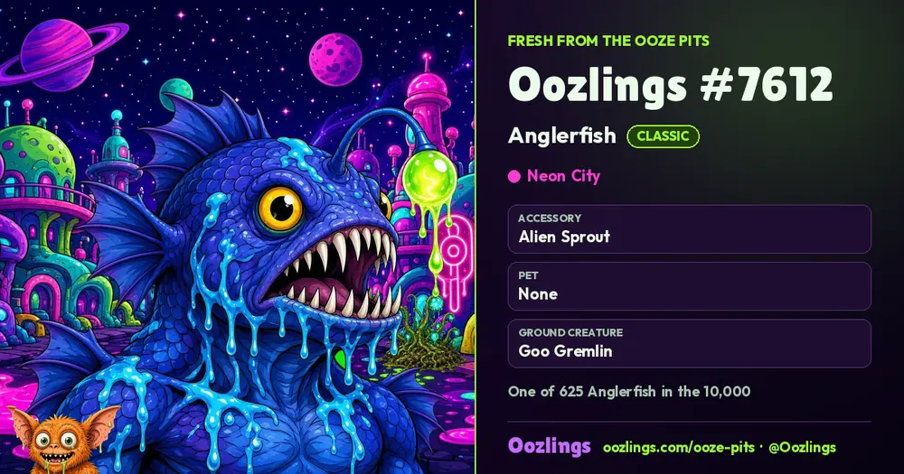 Oozlings #7612, a Classic Anglerfish in Neon City