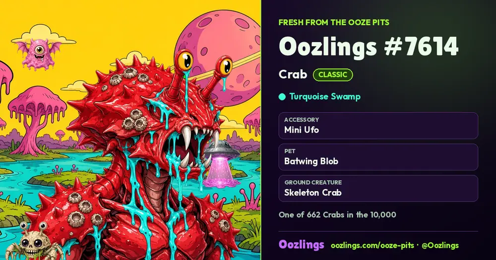 Oozlings #7614, a Classic Crab in Turquoise Swamp