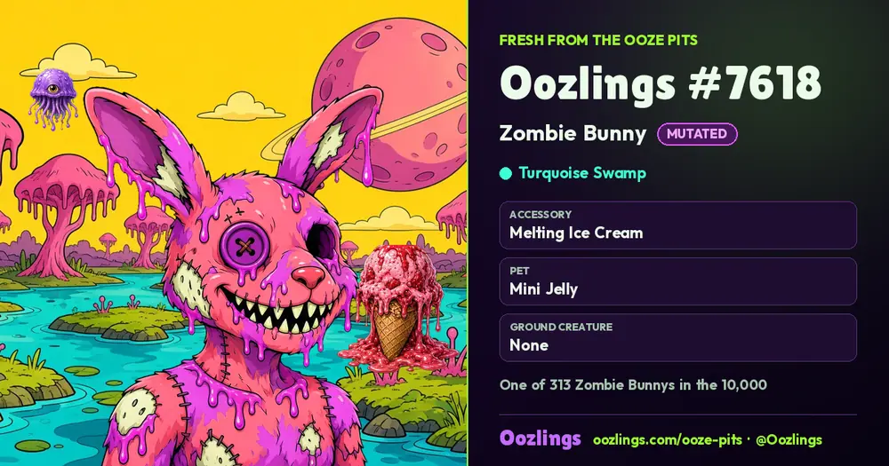 Oozlings #7618, a Mutated Zombie Bunny in Turquoise Swamp
