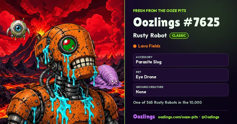 Oozlings #7625, a Classic Rusty Robot in Lava Fields