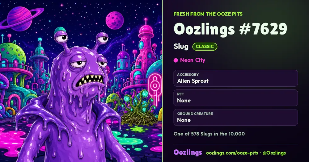 Oozlings #7629, a Classic Slug in Neon City