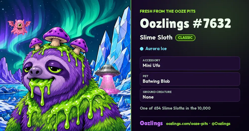 Oozlings #7632, a Classic Slime Sloth in Aurora Ice