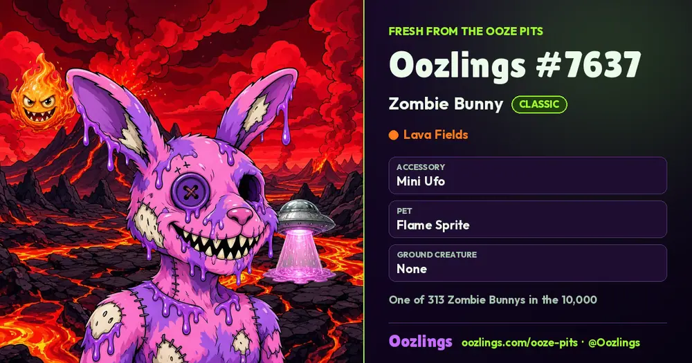 Oozlings #7637, a Classic Zombie Bunny in Lava Fields