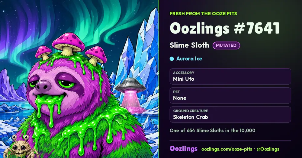 Oozlings #7641, a Mutated Slime Sloth in Aurora Ice