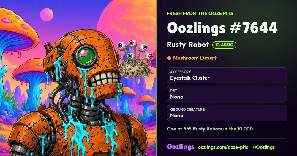 Oozlings #7644, a Classic Rusty Robot in Mushroom Desert