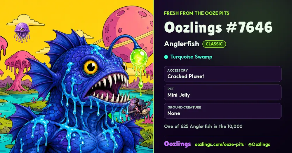 Oozlings #7646, a Classic Anglerfish in Turquoise Swamp