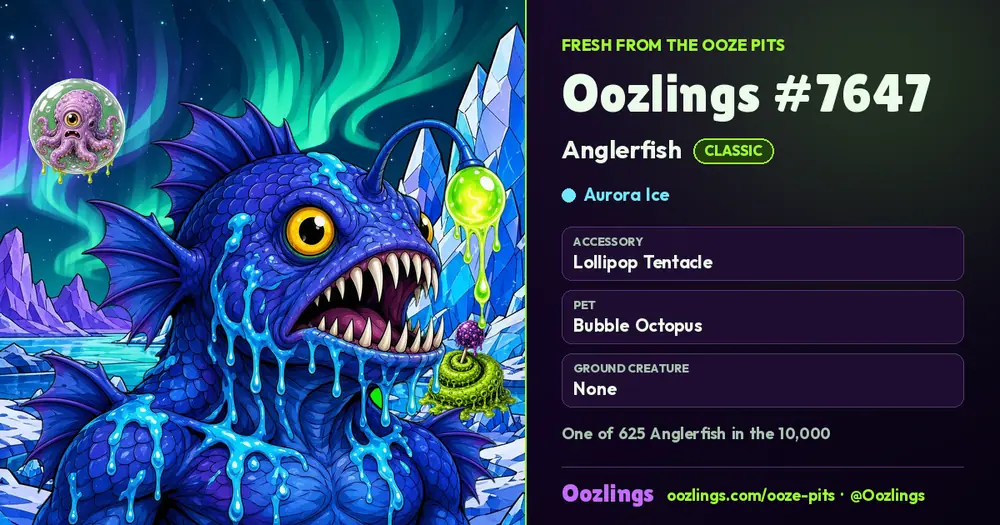 Oozlings #7647, a Classic Anglerfish in Aurora Ice