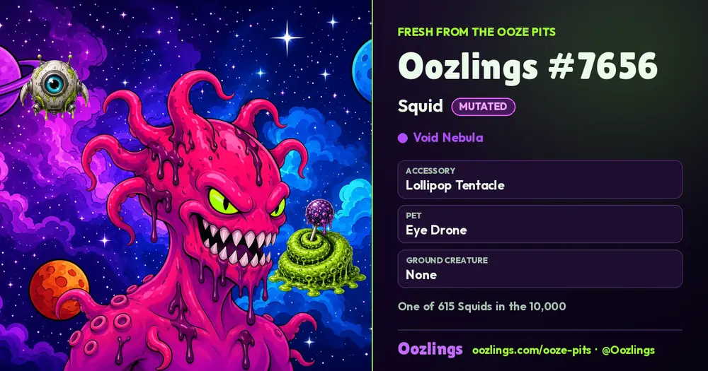 Oozlings #7656, a Mutated Squid in Void Nebula