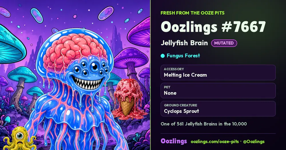 Oozlings #7667, a Mutated Jellyfish Brain in Fungus Forest