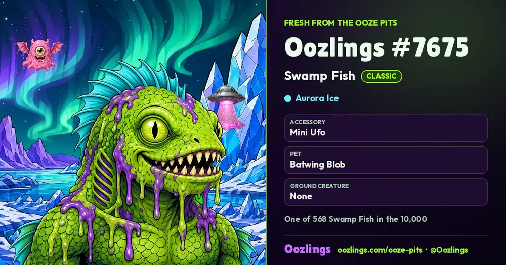 Oozlings #7675, a Classic Swamp Fish in Aurora Ice