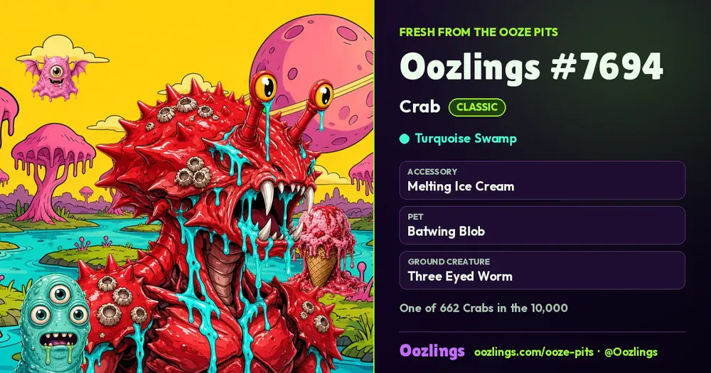 Oozlings #7694, a Classic Crab in Turquoise Swamp