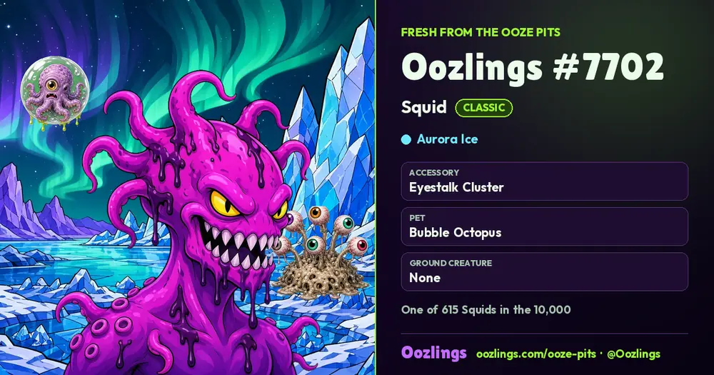 Oozlings #7702, a Classic Squid in Aurora Ice