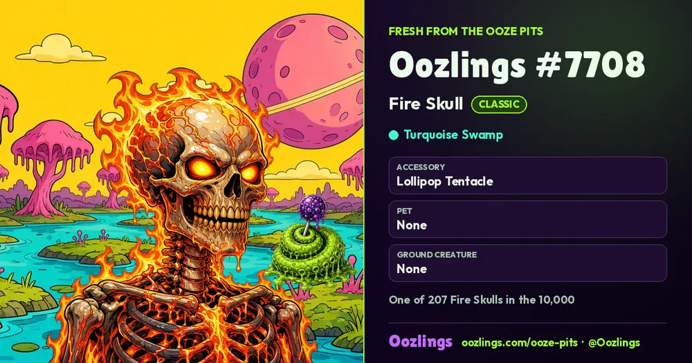 Oozlings #7708, a Classic Fire Skull in Turquoise Swamp
