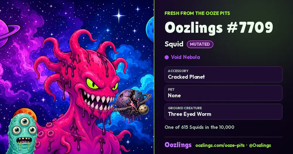 Oozlings #7709, a Mutated Squid in Void Nebula