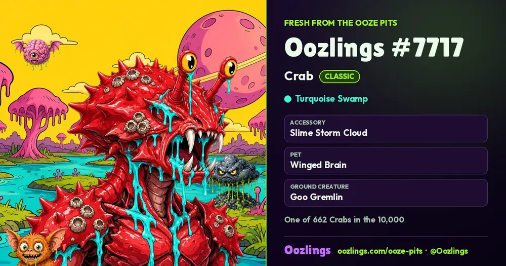 Oozlings #7717, a Classic Crab in Turquoise Swamp