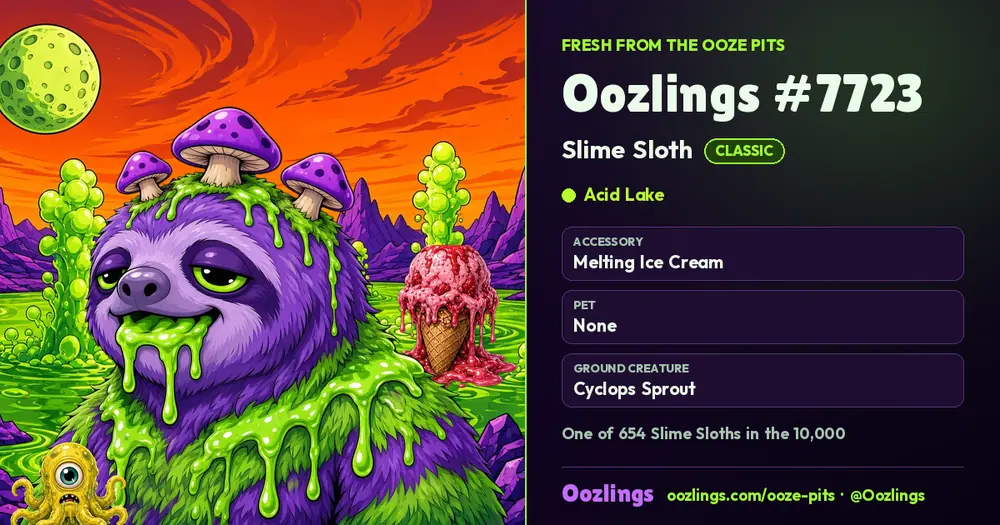 Oozlings #7723, a Classic Slime Sloth in Acid Lake