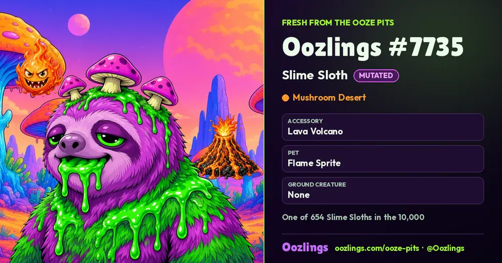Oozlings #7735, a Mutated Slime Sloth in Mushroom Desert
