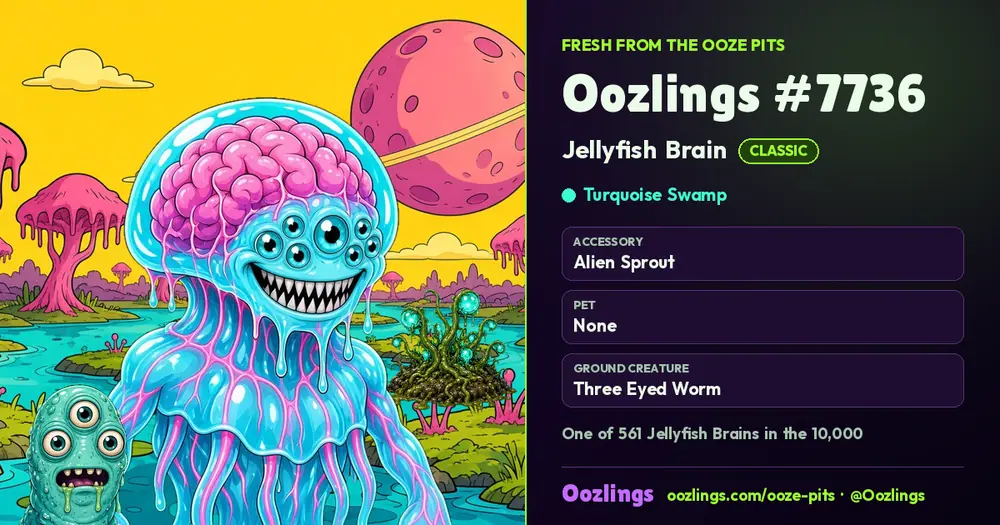 Oozlings #7736, a Classic Jellyfish Brain in Turquoise Swamp