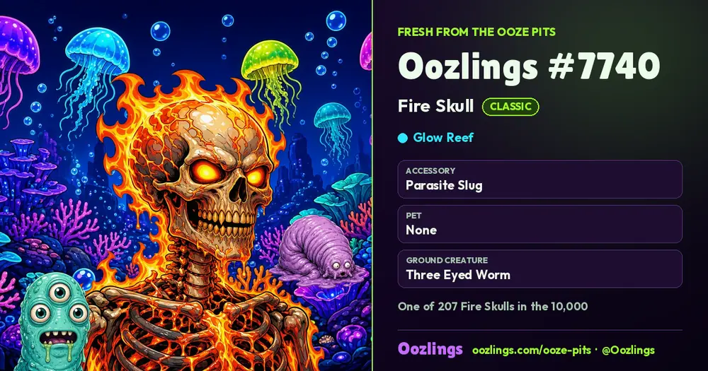Oozlings #7740, a Classic Fire Skull in Glow Reef