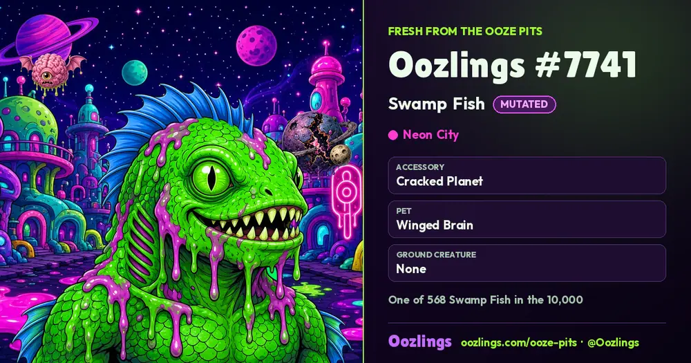 Oozlings #7741, a Mutated Swamp Fish in Neon City