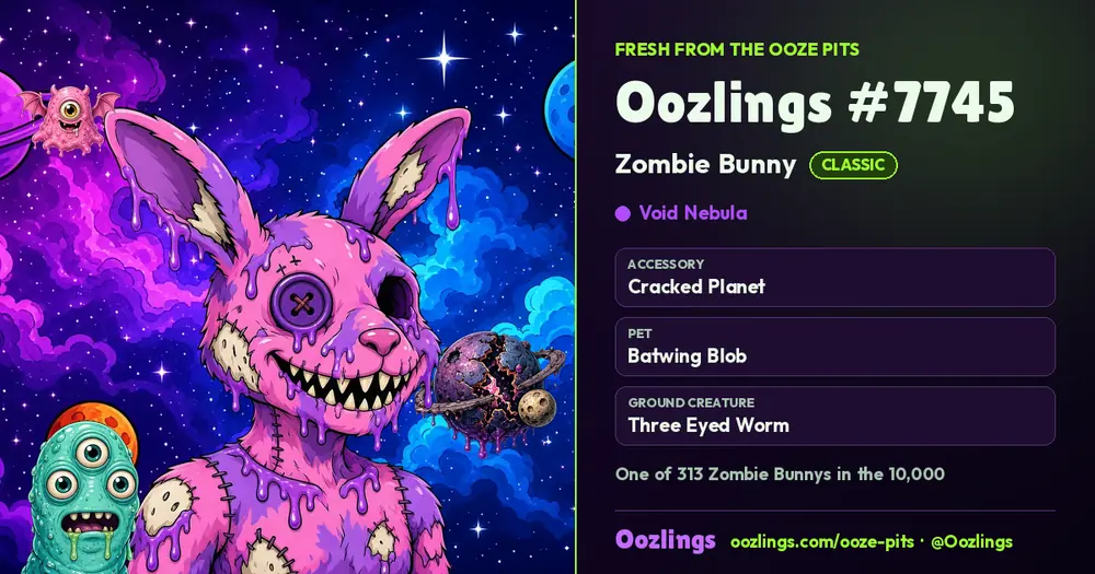 Oozlings #7745, a Classic Zombie Bunny in Void Nebula