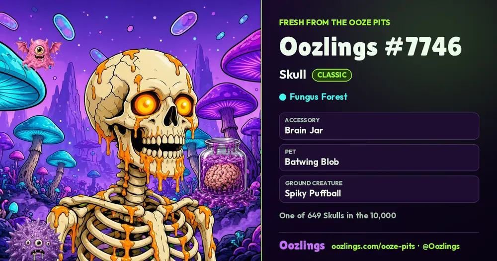 Oozlings #7746, a Classic Skull in Fungus Forest