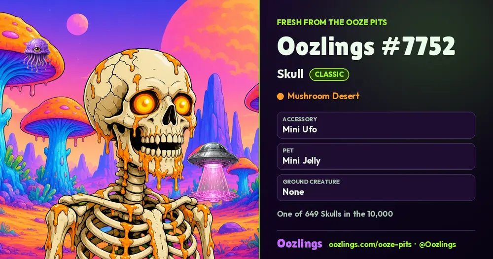 Oozlings #7752, a Classic Skull in Mushroom Desert