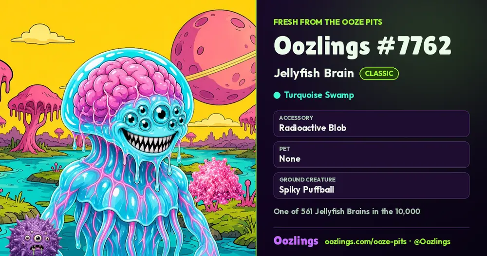 Oozlings #7762, a Classic Jellyfish Brain in Turquoise Swamp