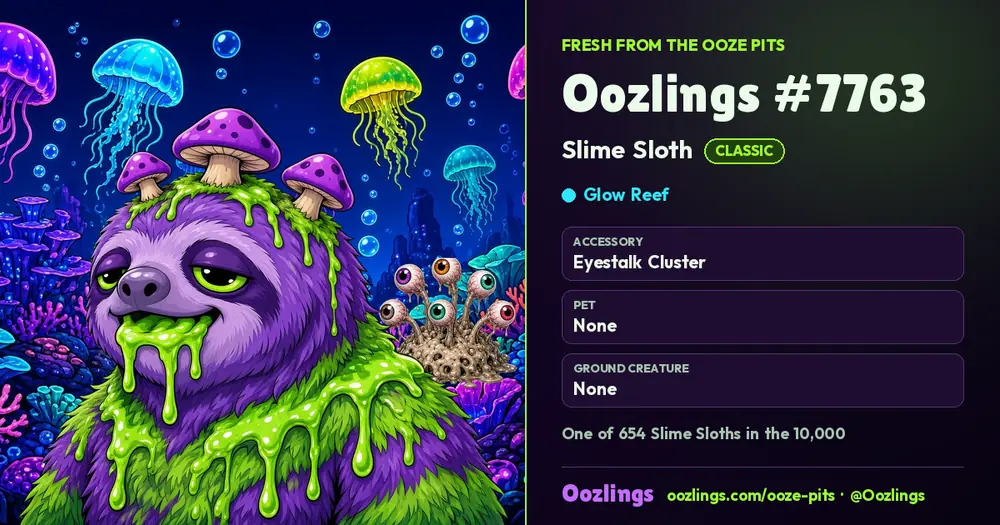 Oozlings #7763, a Classic Slime Sloth in Glow Reef