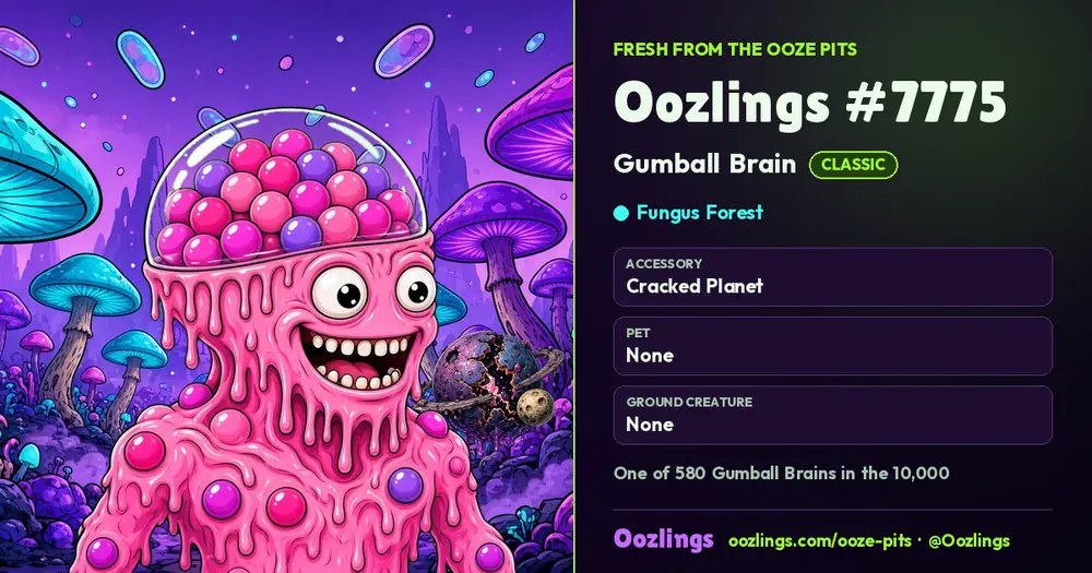 Oozlings #7775, a Classic Gumball Brain in Fungus Forest