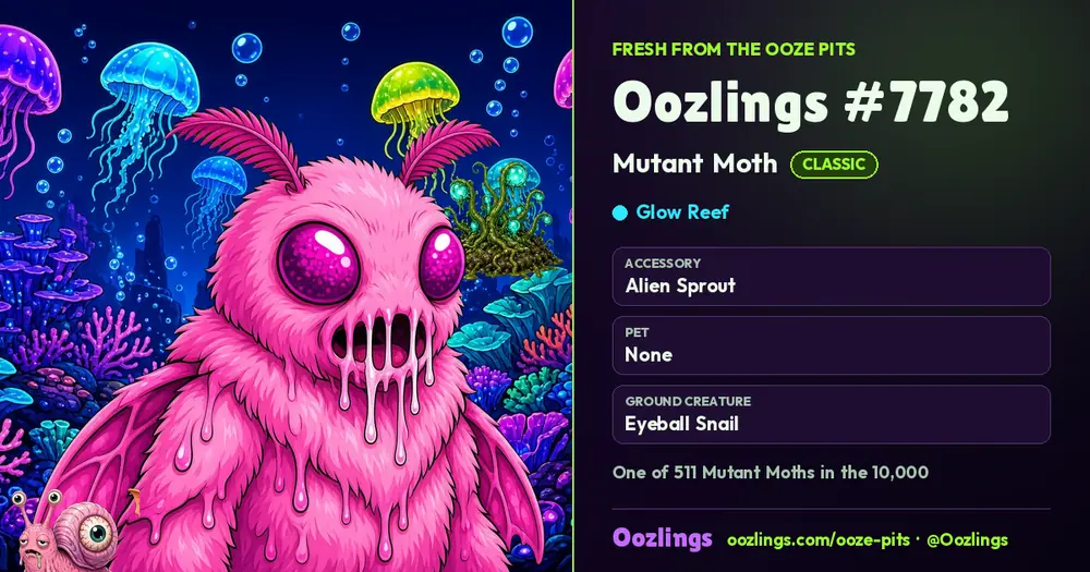 Oozlings #7782, a Classic Mutant Moth in Glow Reef