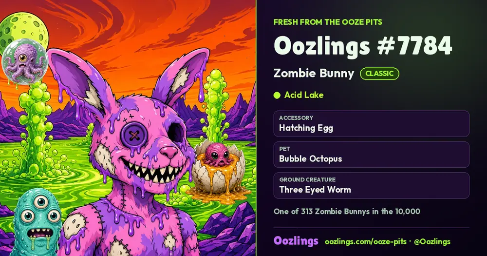 Oozlings #7784, a Classic Zombie Bunny in Acid Lake