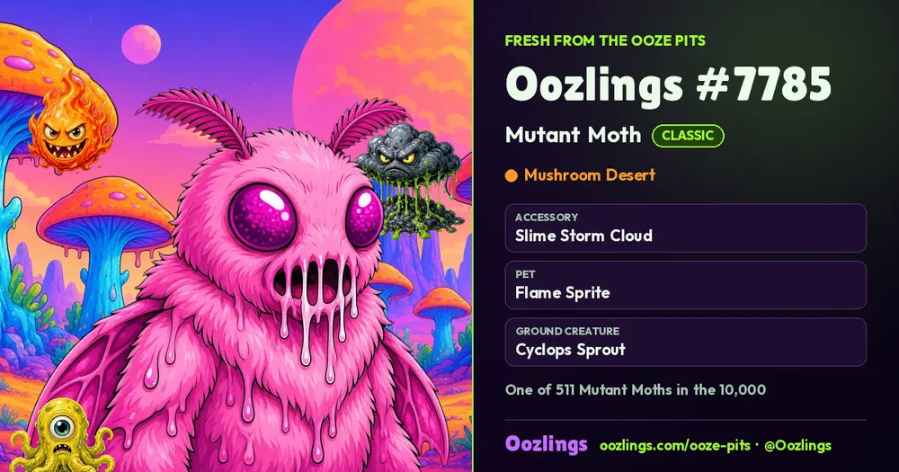 Oozlings #7785, a Classic Mutant Moth in Mushroom Desert