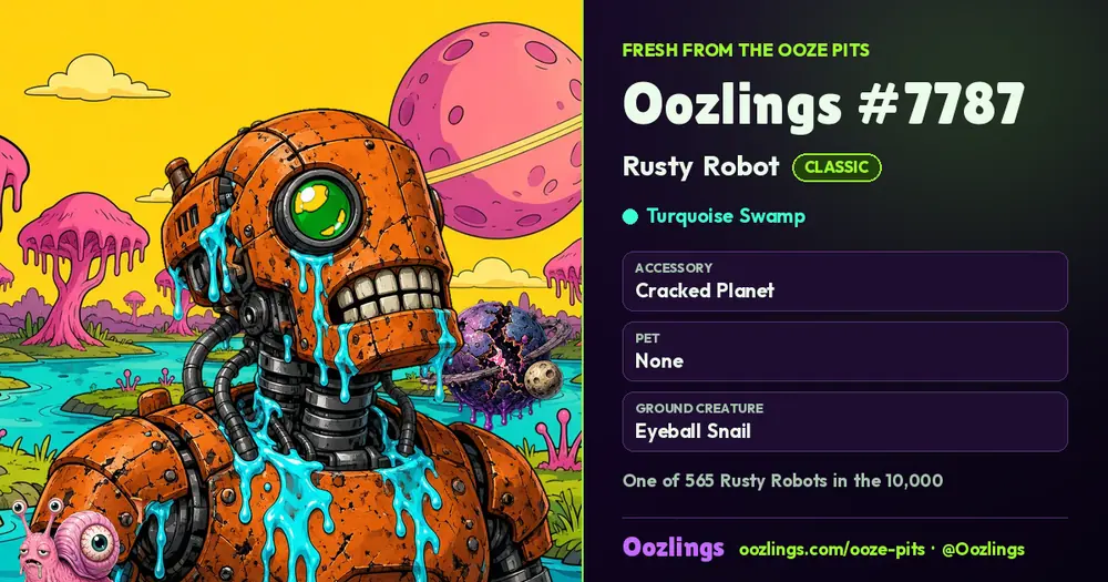 Oozlings #7787, a Classic Rusty Robot in Turquoise Swamp