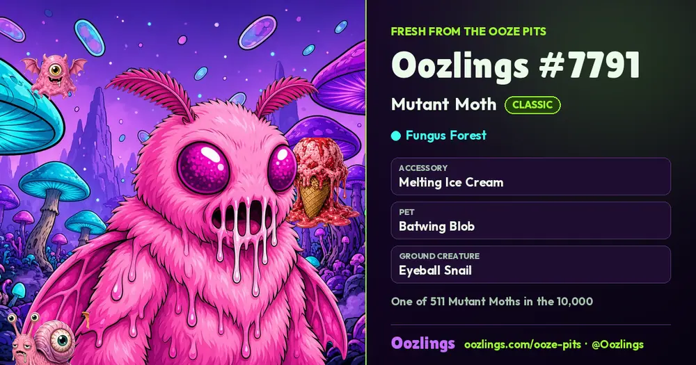 Oozlings #7791, a Classic Mutant Moth in Fungus Forest