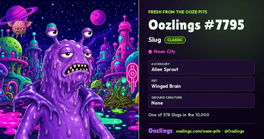 Oozlings #7795, a Classic Slug in Neon City
