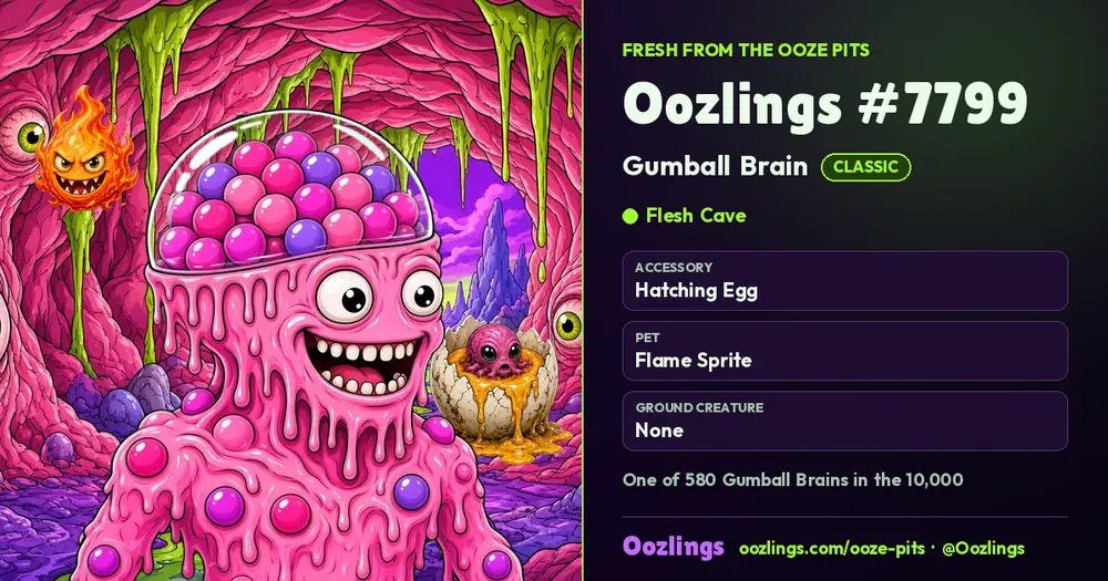 Oozlings #7799, a Classic Gumball Brain in Flesh Cave