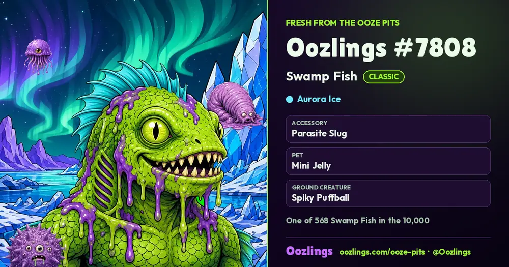 Oozlings #7808, a Classic Swamp Fish in Aurora Ice