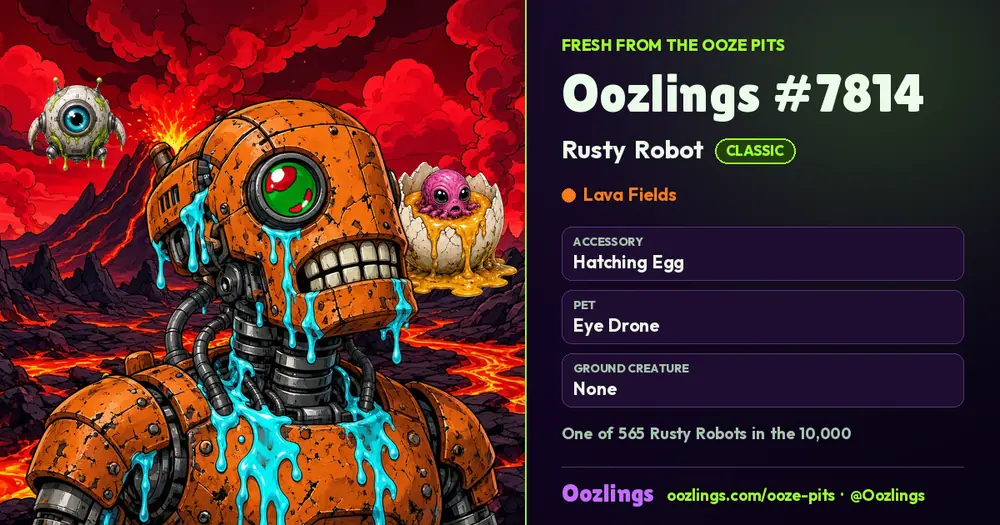 Oozlings #7814, a Classic Rusty Robot in Lava Fields