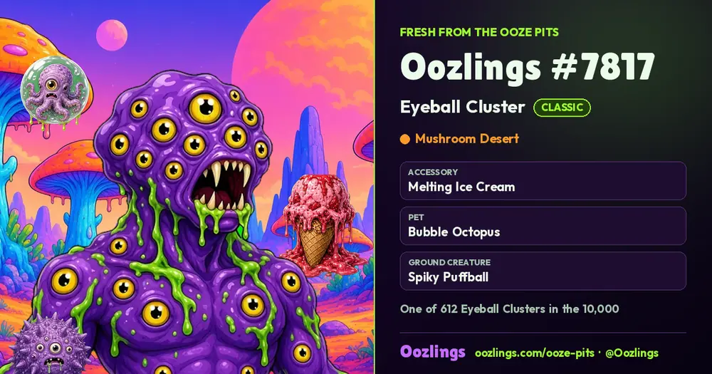 Oozlings #7817, a Classic Eyeball Cluster in Mushroom Desert
