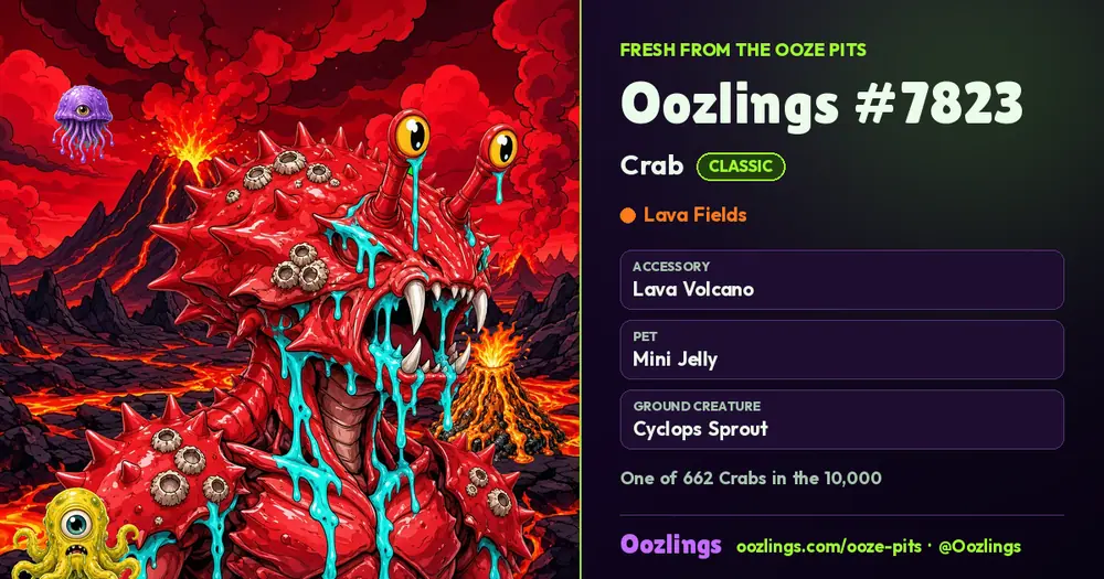 Oozlings #7823, a Classic Crab in Lava Fields