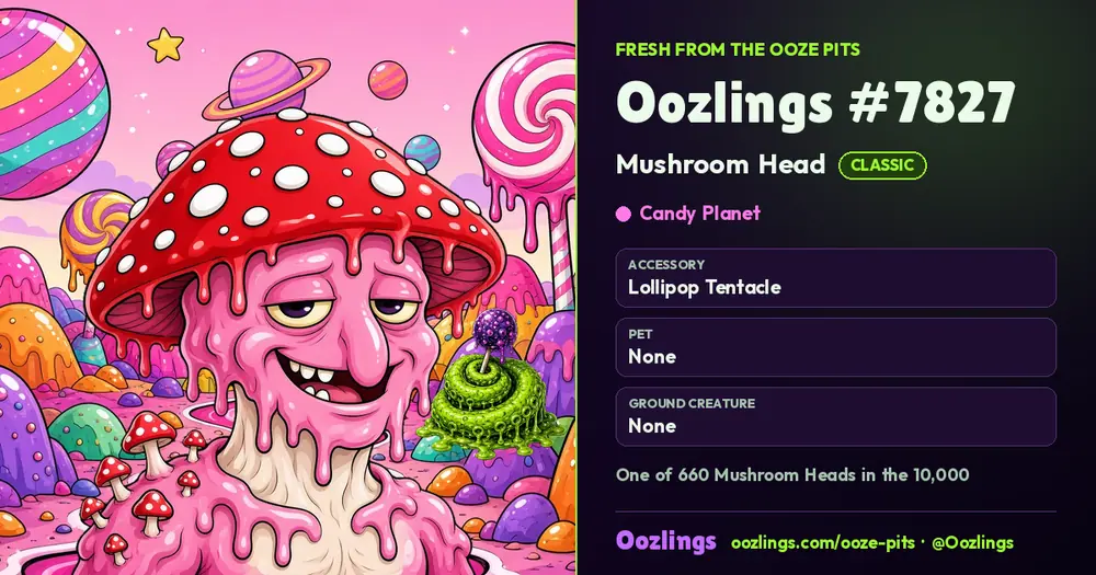 Oozlings #7827, a Classic Mushroom Head in Candy Planet