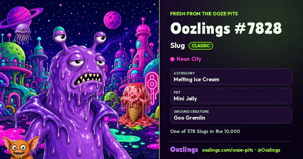Oozlings #7828, a Classic Slug in Neon City