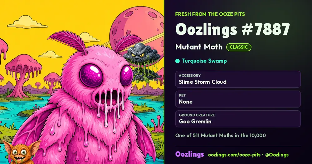 Oozlings #7887, a Classic Mutant Moth in Turquoise Swamp
