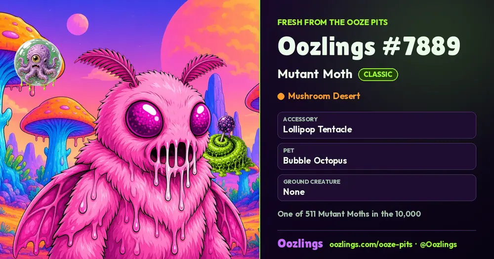 Oozlings #7889, a Classic Mutant Moth in Mushroom Desert