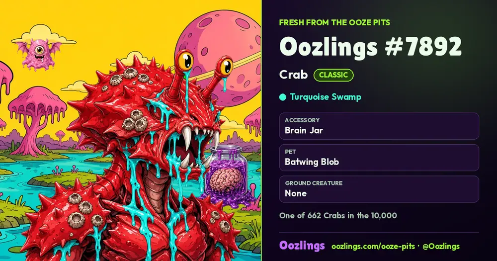 Oozlings #7892, a Classic Crab in Turquoise Swamp