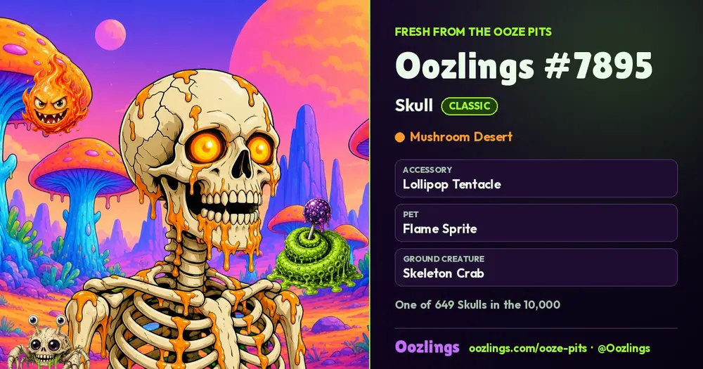 Oozlings #7895, a Classic Skull in Mushroom Desert