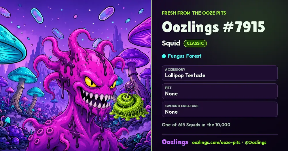 Oozlings #7915, a Classic Squid in Fungus Forest