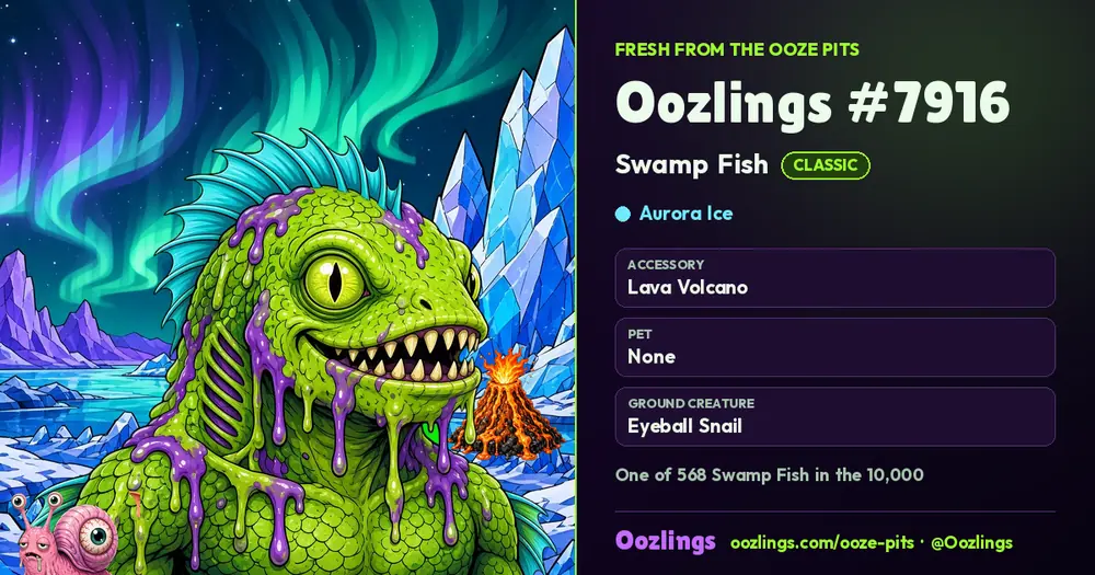 Oozlings #7916, a Classic Swamp Fish in Aurora Ice