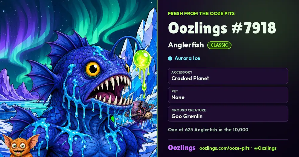 Oozlings #7918, a Classic Anglerfish in Aurora Ice